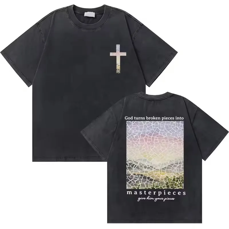 Lavé Vintage chrétien jésus bonnes nouvelles dieu vous aime verset de la Bible graphique T-shirts hommes femmes mode décontracté surdimensionné t-shirt
