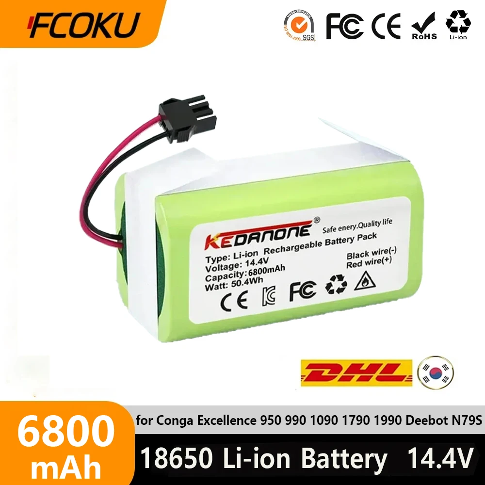 

Fcoku 14.4V 6800mAh Li-ion Battery for Conga Excellence 950 990 1090 1790 1990 Deebot N79S N79 DN622 Eufy Robovac 11S 12 X500