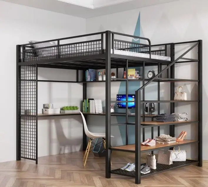 Wrought iron elevated bed duplex bed children\'s double modern loft bed