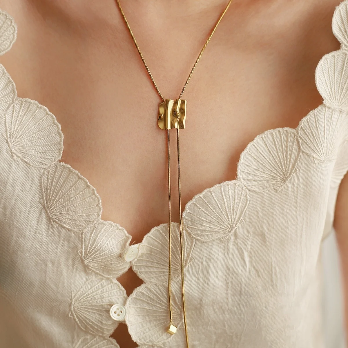 Distinctive Stainless Steel Adjustable Long Chain Drop Necklace PVD Plated Stain Less Metal Trending Jewelry New