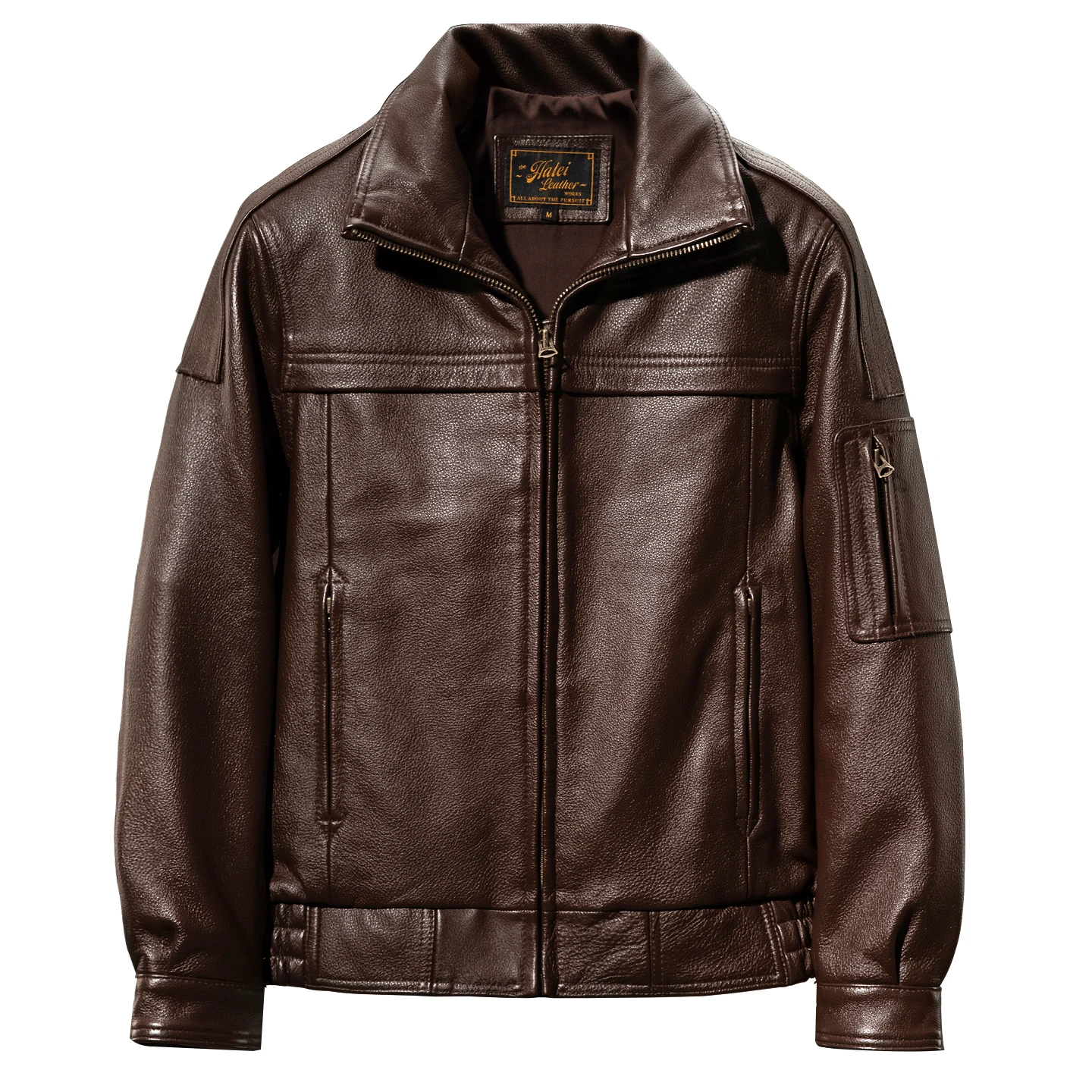 

Brown Winter Leather Jacket Men Retro Style Plus Size 5XL Genuine Natural Cowhide Turn-Down Collar Military Flight Coat