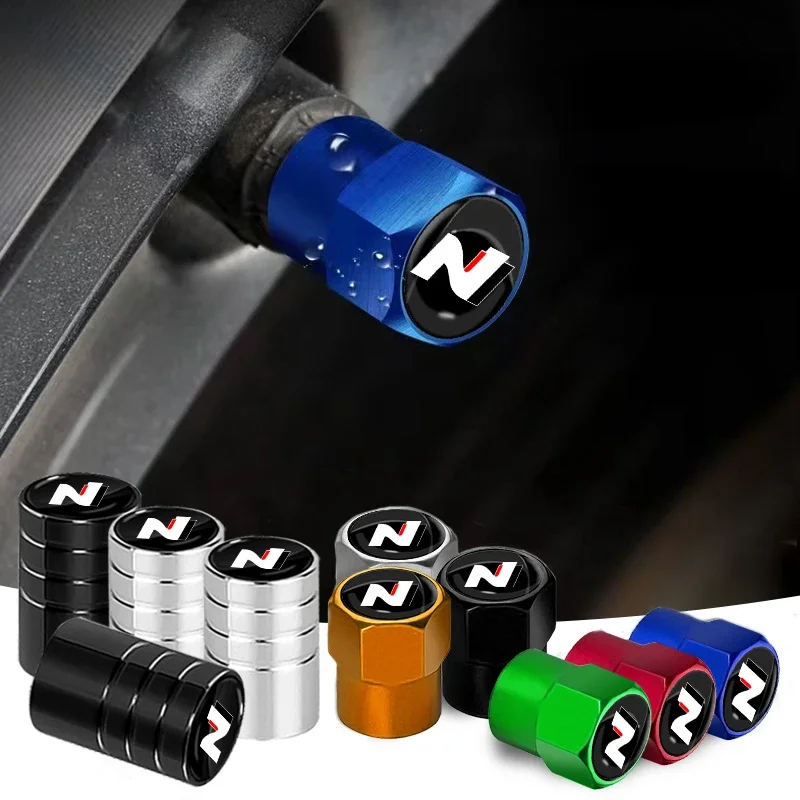 4PcsCar Wheel Tire Valve Caps Metal Stem Cover For Hyundai N Line i10 i20 i30 Sonata Tucson Azera Elantra Veloster Kona auto par