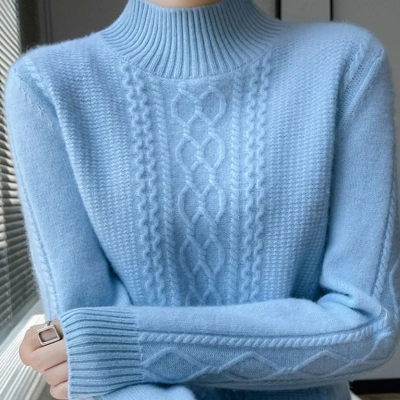 2024 Autumn and Winter New Women Sweater Warm Cashmere Sweater Loose Large Size Top Half Turtleneck Knitted Bottoming Shirt