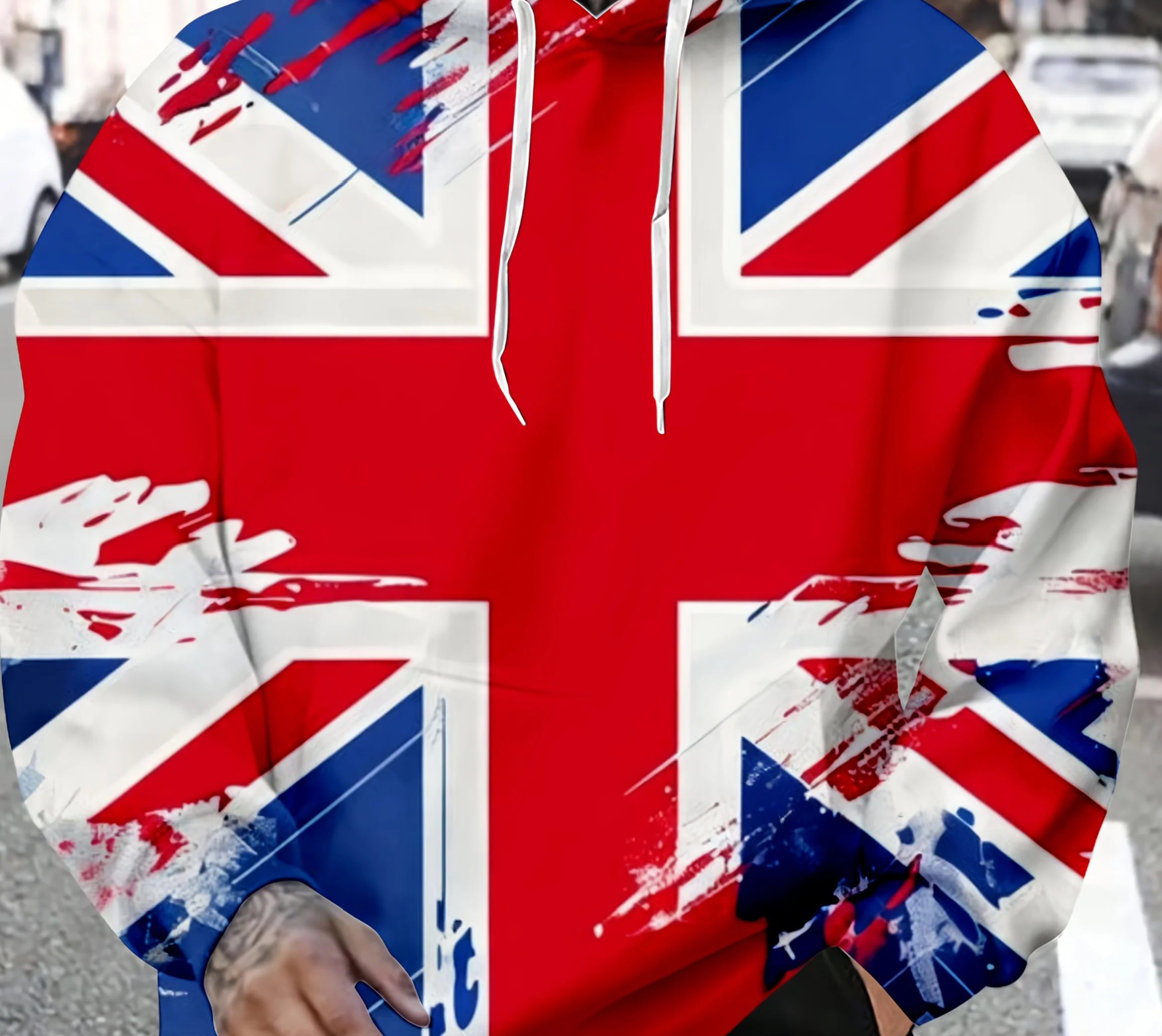 New Men's Hoodie for Spring/Autumn, British Union Jack Print Hooded Sweatshirt, Casual Sporty Style Loose Top