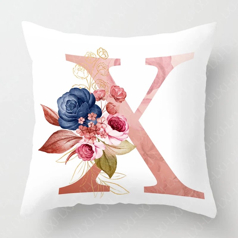 Blue Floral Blush 26 Alphabet Cushion Covers Alphabet Pillowcases Square Pillowcases Suitable for Bedroom Bed Living Room Sofa