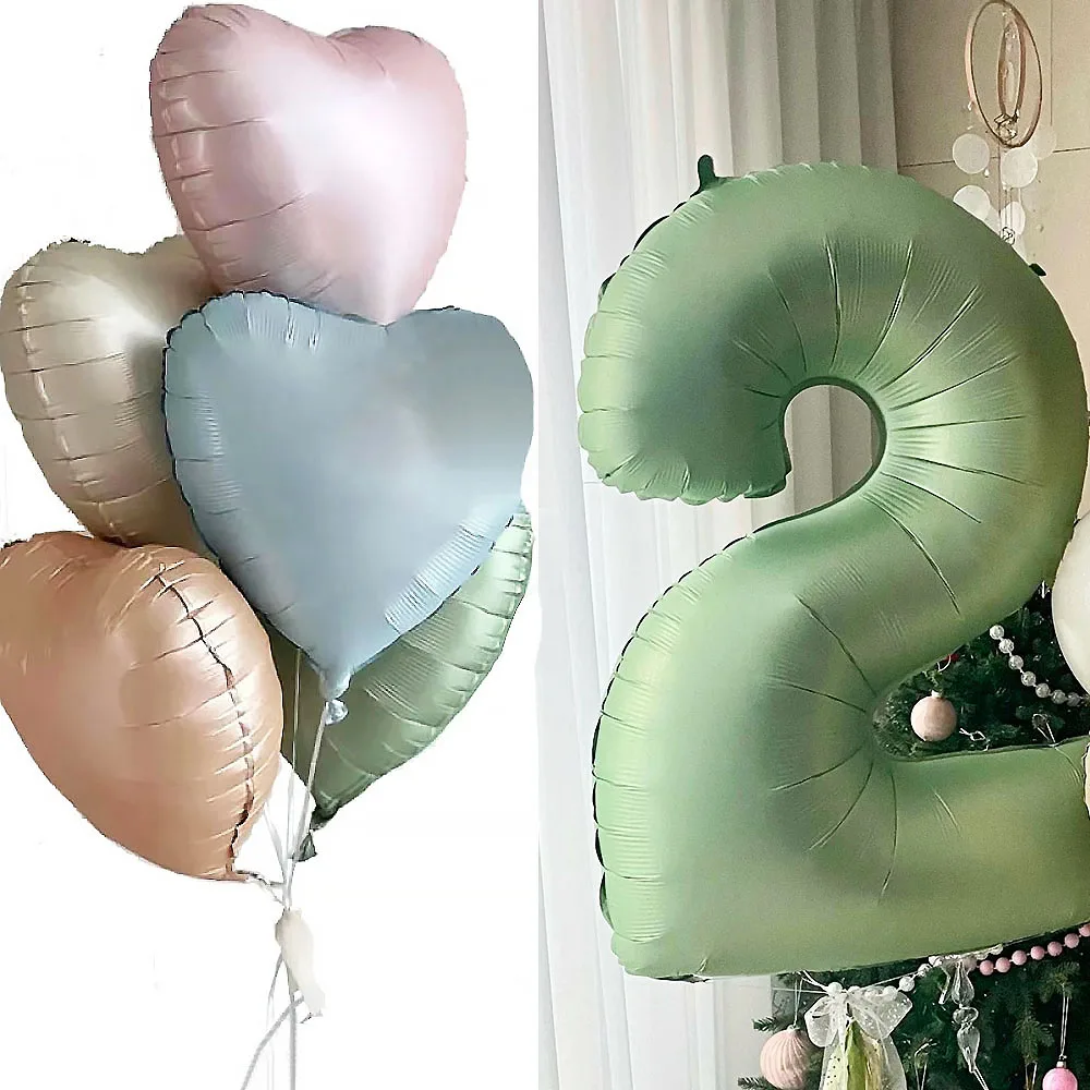 

Vintage Green Number Balloon with Heart Balloons, Large Digital Balls, Adult and Kids, Happy Birthday Party Decoration, 40 " 6pc