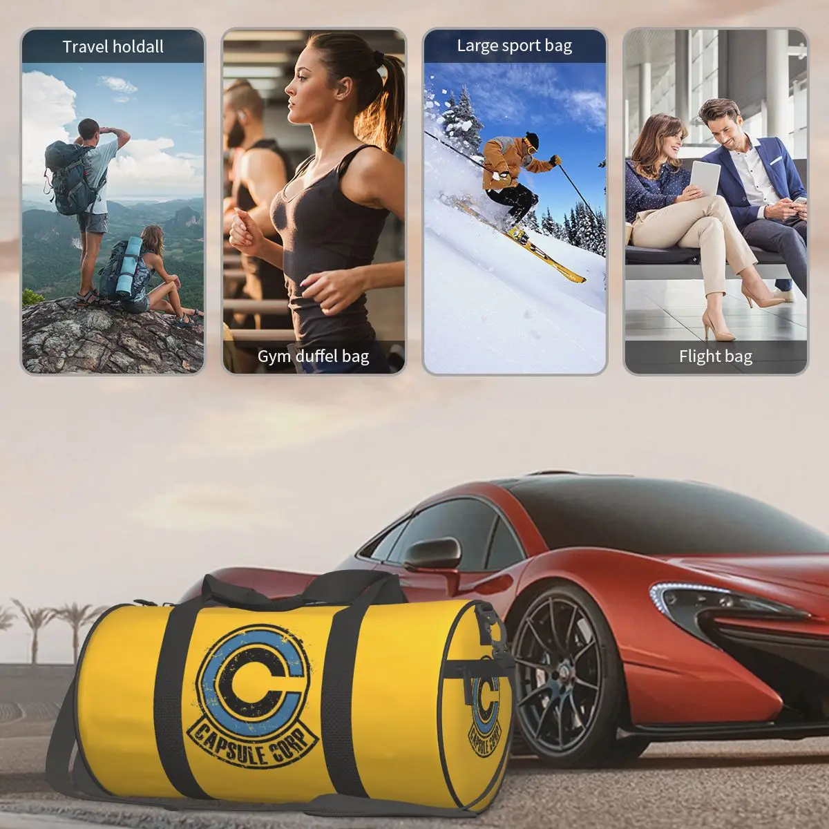 Capsule Corp Logo حقيبة رياضية كبيرة واق من المطر متعددة الوظائف حقائب سفر واق من المطر حقائب اللياقة البدنية