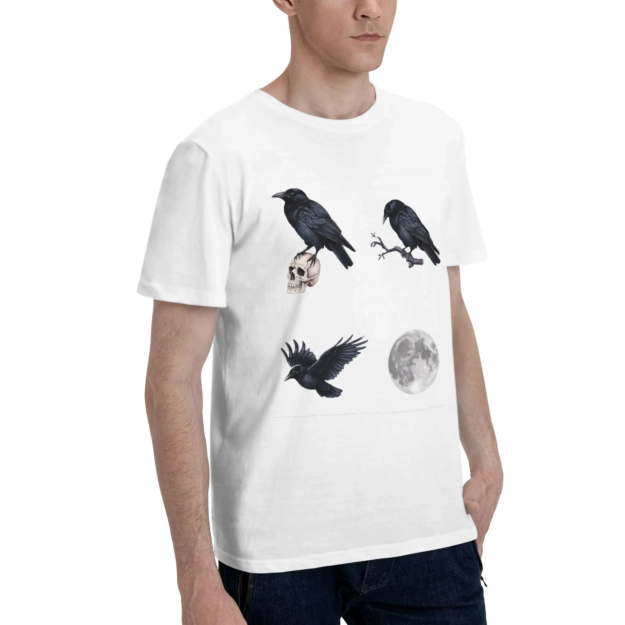 

Trendy Black raven crow ,skull and moon Pack Men T-Shirt Plus Size T Shirts Men's O-Neck Cotton Tees Short Summer Male