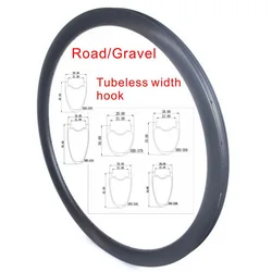 Light 700C Gravel Bike Road Carbon Rims Disc Brake 28mm Width 30mm 35mm 40mm 45mm 50mm 55mm 60mm Height Tubeless Toray T800