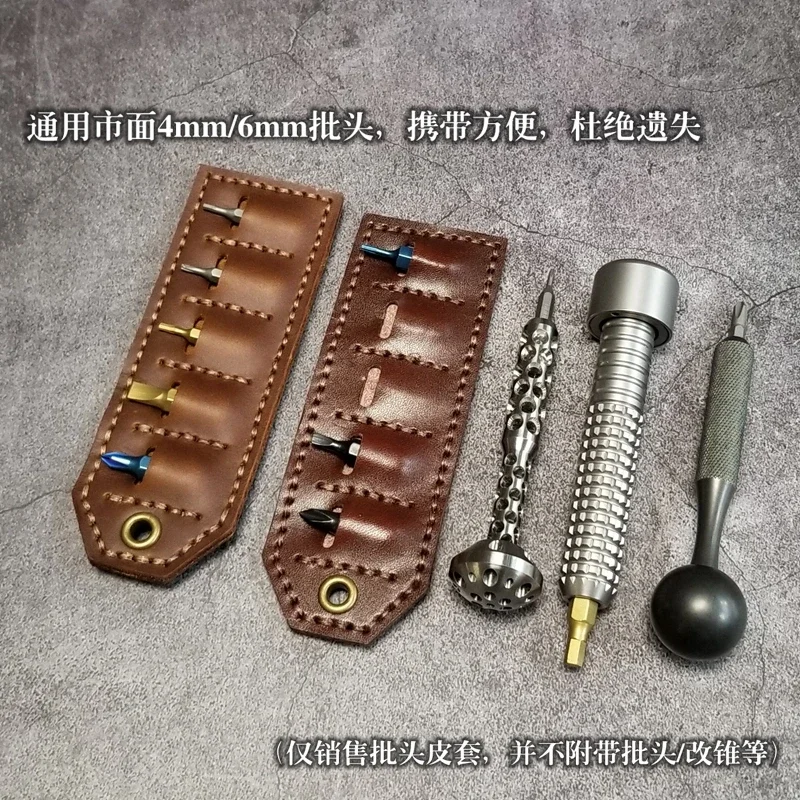 Imagem -02 - Edc-estojo de Couro Feito à Mão Primeira Camada Couro Vegetal Curtido Suporte da Bainha Armazenamento Portátil ao ar Livre Ferramentas de Bolso Edc