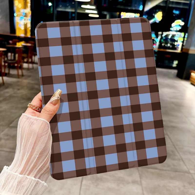 

ins Brown-blue checkered case for iPad pro 10/11-Inch 2020/6th/7th /8th /Air 3rd/Air 4th/9th gen/Air 5th Gen 2022/Air 11