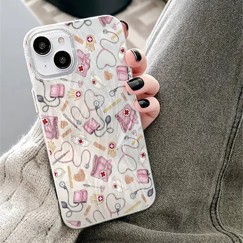 Coque de téléphone de luxe à motif infirmière mignon et pailletée pour iPhone 17 Air 16 15 14 11 Pro Max 14 15 Plus X Xs 8 7 – Étui de protection