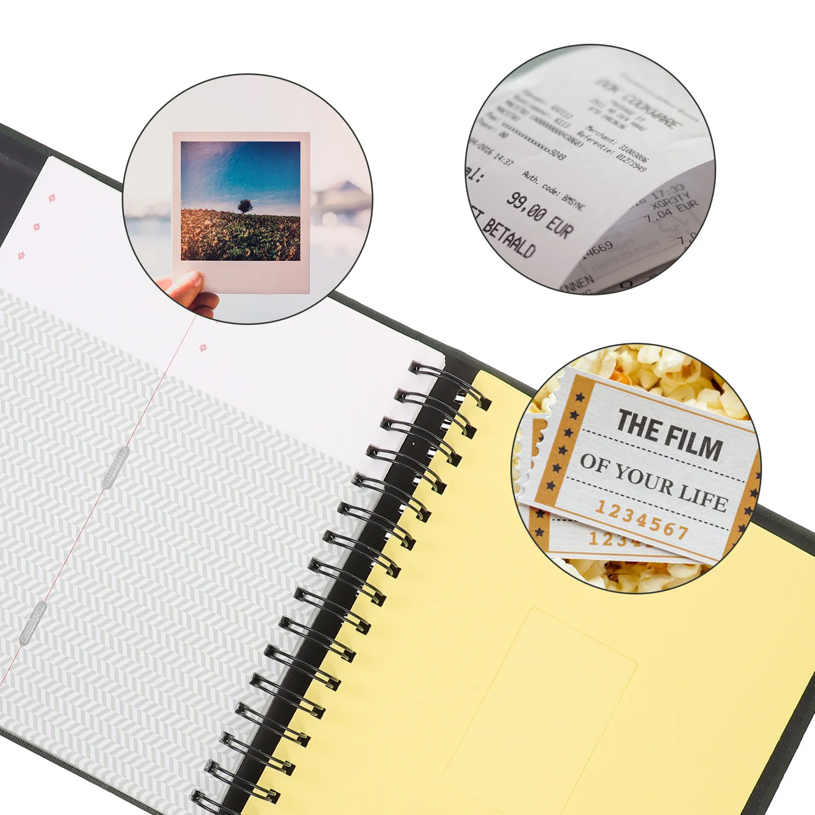 1Pcs Thickened Receipt Storage Book Dark Green Multi Purpose Ticket Collection Album Photo Memory Organizer for Office Home Use