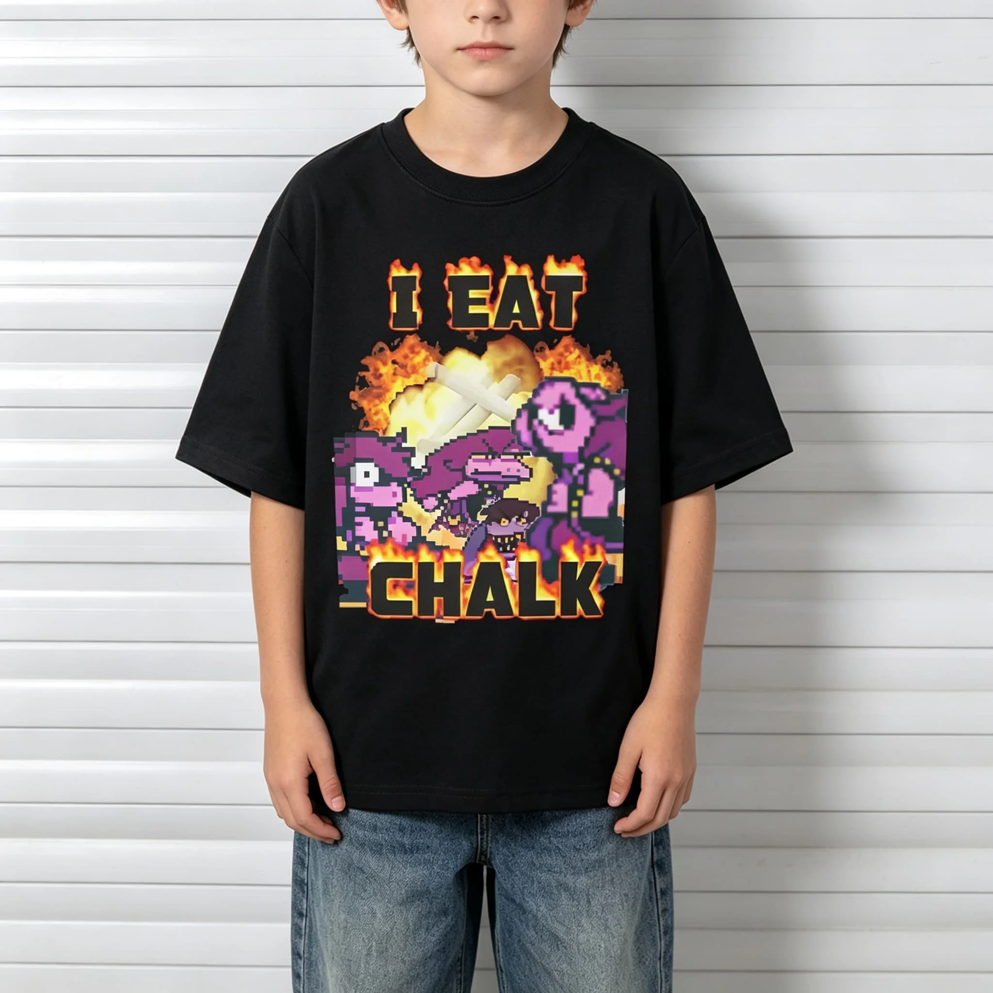 I Eat Chalk Deltarune Game Summer Shirt Men T Shirt Women Tee Boys Top Children Parent Child Cotton Short Sleeves Kids Tshirt