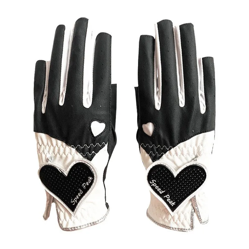 

New Women's Golf Gloves Korean-Style Open Finger Heart-Shaped Club Velcro ImportedPUNon-Slip Wear-Resistant Hands2