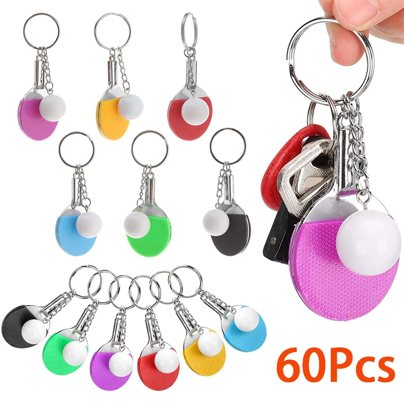 60Pcs Keychain for Car Keys Sport Ping-Pong Table Tennis Ball Keyring Mini Ping Pong Keyring Key Chain Gift for Bags Backpack