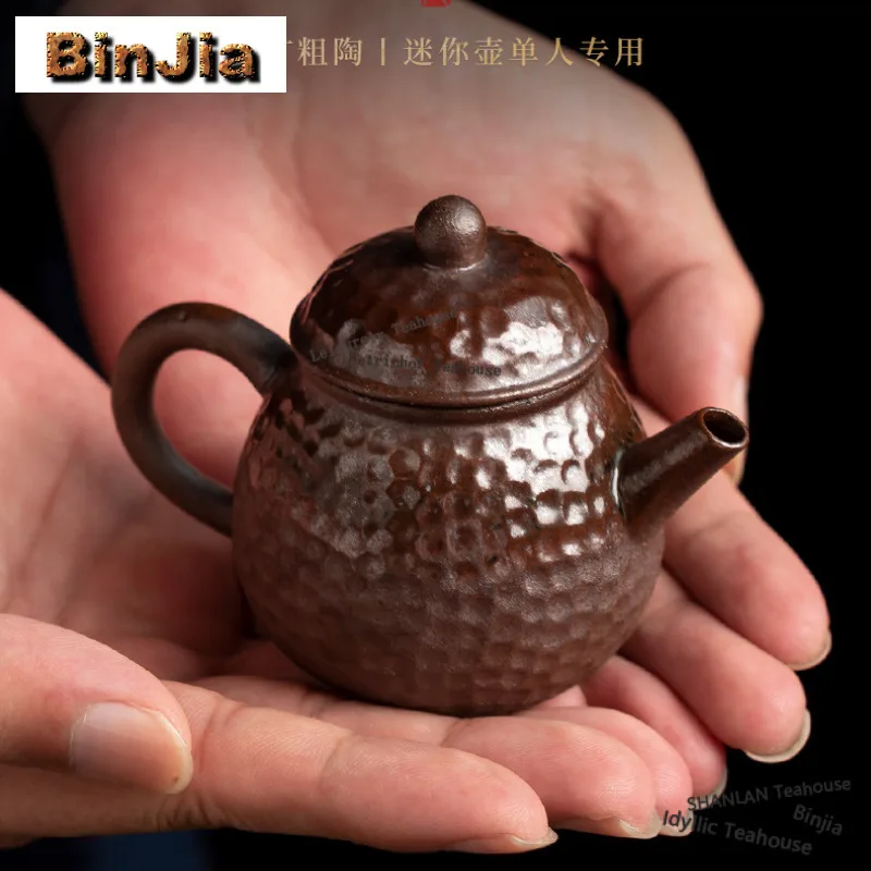 60ML Hammer Pattern Coarse Pottery Teapot Japanese Tea Infuser Pot Tea Soaking Kettle with Ball Hole Chinese Tea Set Decoration