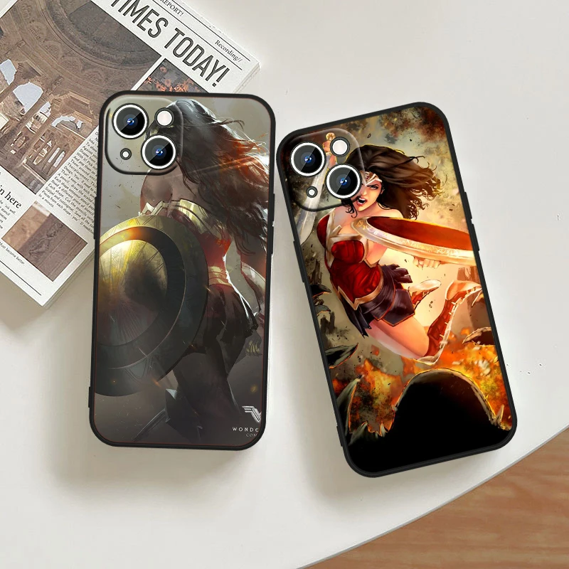 Cute Wonder Woman For iPhone 15 14 13 12 11 XS XR X 8 7 6 6S 5 5S Pro Max Plus Black Shockproof Phone Case