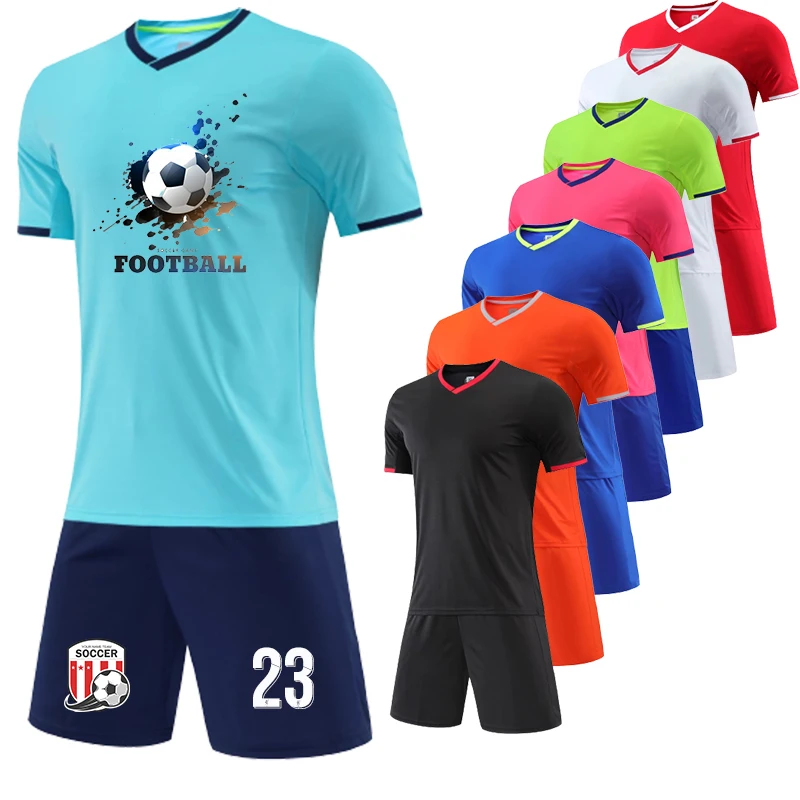 23/24 Wholesale 2 Piece Soccer Jersey Outfit for Adult Kids Personalized Custom Quick Dry Boys Men Short Sleeve Football Uniform