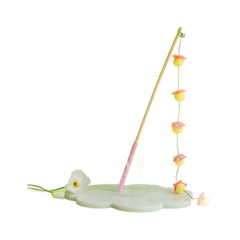 

Long strip cat teaser wand fruit tassel interactive cat toy hand made yarn bell self play chase training indoor exercise durable