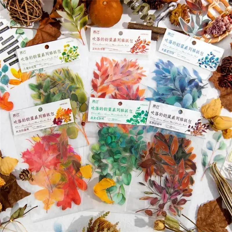 15Pcs Sticker Leaves Blowing Autumn Field Plant Collage Dairy Decoration Materials Package gdt Handbooks Scrapbook 150*105MM