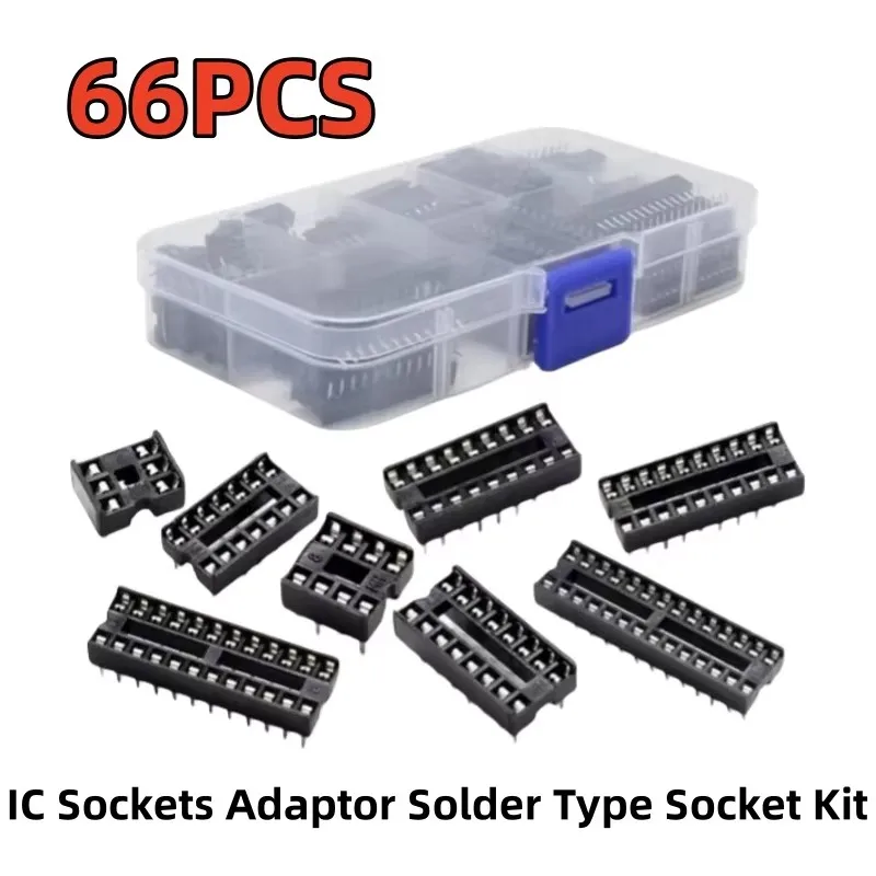 66PCS/lot IC Sockets Adaptor Solder Type Socket Kit with Box DIP  6 8 14 16 18 20 24 28 Pin DIP-6 DIP-8 DIP-14 IC Connector ﻿