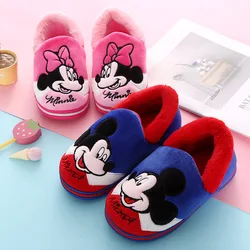 Disney Children's Cotton Mickey Slippers Home Shoes Winter Boys Girls Parent-child Baby Non-slip Cotton Red Black Shoes