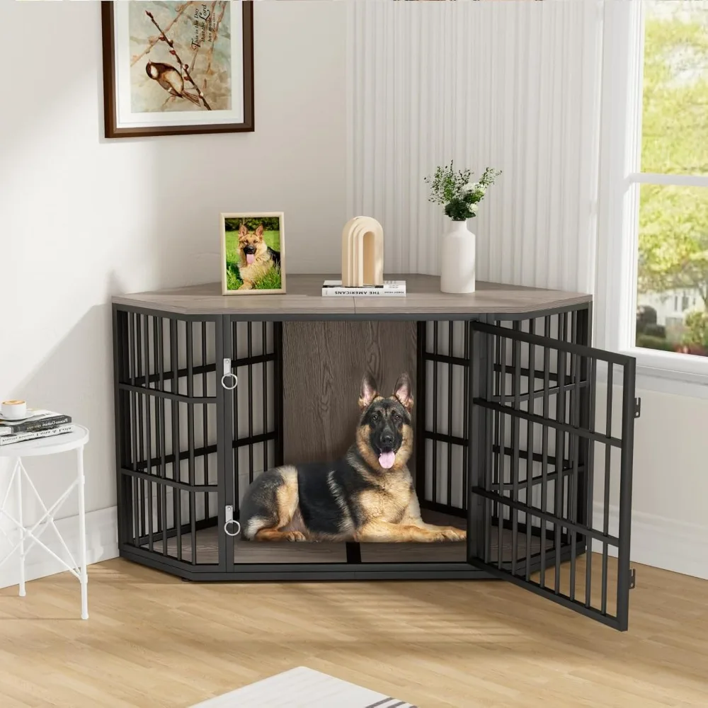 

Dog Crate Furniture Corner, Wooden Dog Kennel Furniture, End Table Dog Crate for Large Dogs, Indoor Pet Crates Corner Side Table