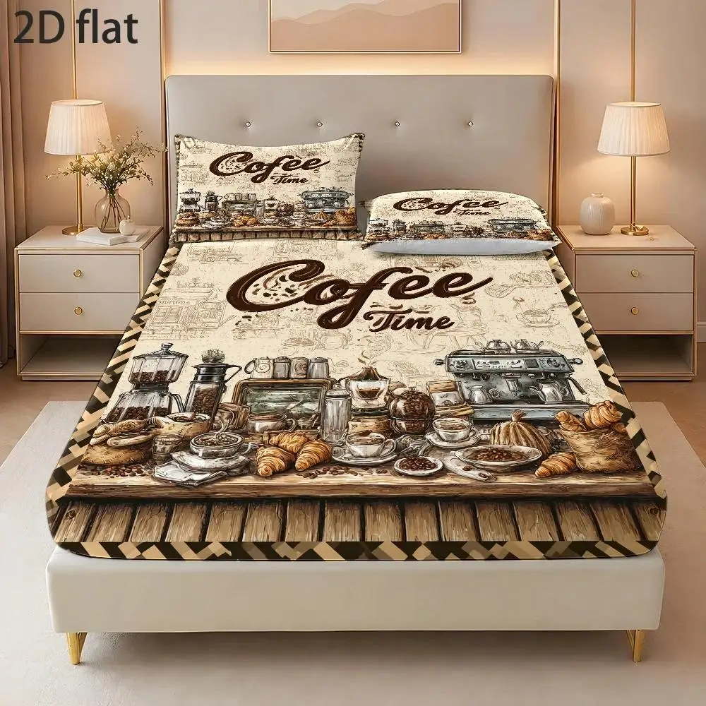 2D Digital Printed Three-Piece Bedding Set (Includes 1 Fitted Sheet + 2 Pillowcases) Halloween Mattress Protector, Fitted Elastic Style, Protective Cover, 2D Flat Priting, Mattress Protector, Angel Feast Theme, Vintage Oil Painting Style, Christmas Limited Edition, Suitable for All Seasons, Machine Washable Design, Holiday Decoration, Various Sizes, Breathable Protective Cover Plus Pillowcase