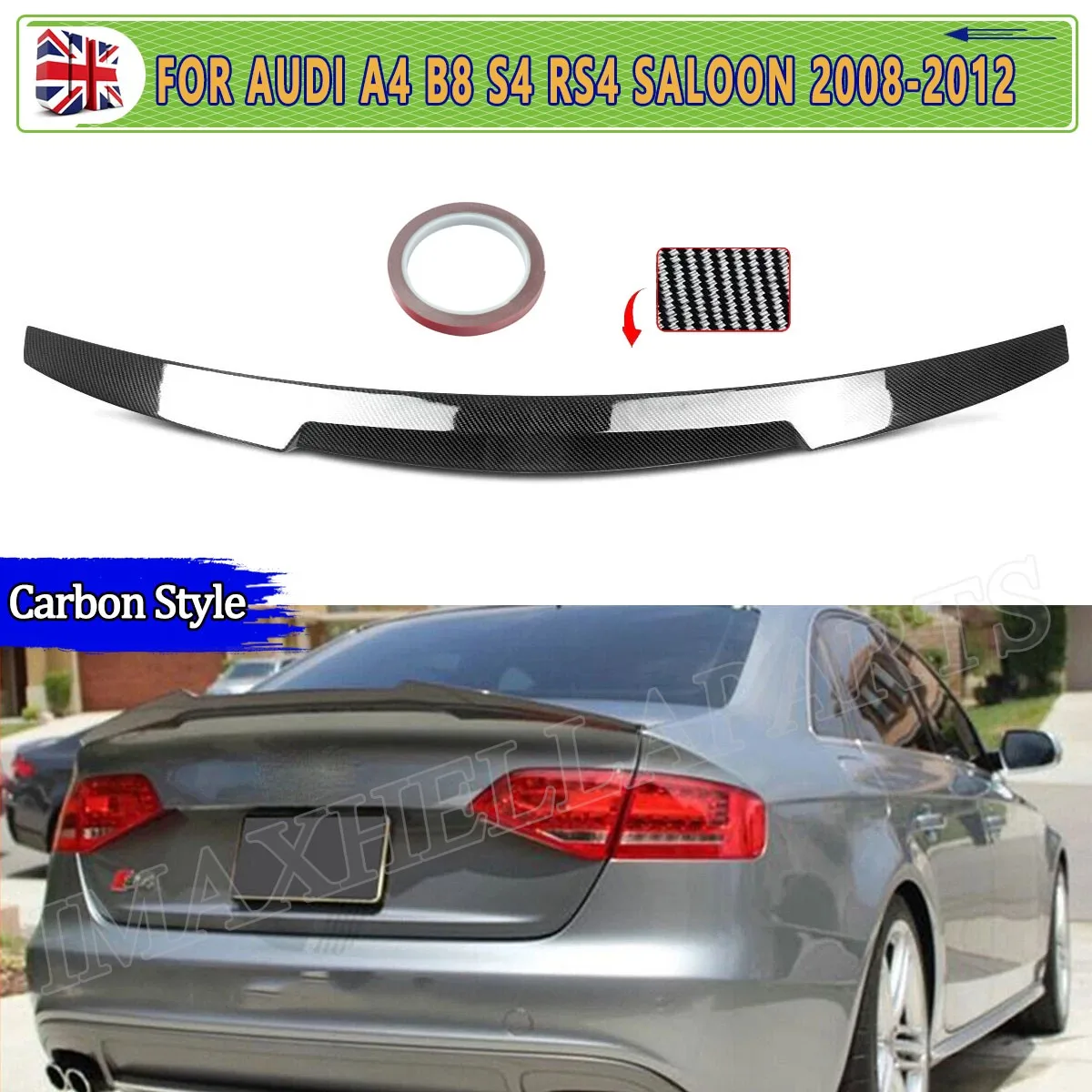

M4 Style Spoiler For Audi A4 B8 S4 RS4 Saloon 2008 2009 2010 2011 2012 Carbon Fiber Look Rear Boot Lip Spoiler Wing Auto Parts