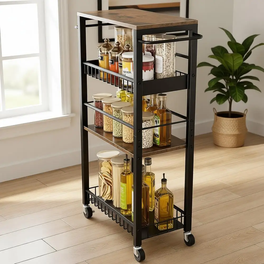 

4-Tier Slim Rolling Storage Cart with Wheels for Kitchen, Laundry, and Small Spaces