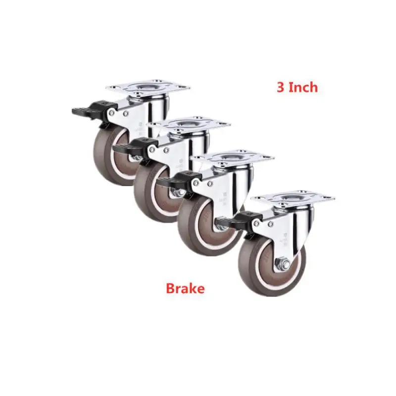 

4 Packs 3 Inch Brake Caster Rubber Mute Light Furniture Medical Shelf Ventilator Wheel