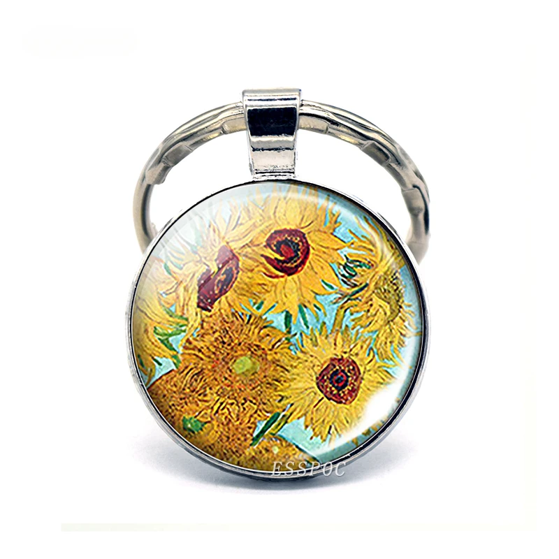 Almond Branch in Bloom Van Gogh Art Keychain Keyring Glass Cabochon Jewelry Metal Van Gogh Key Chain Ring Fashion Gift