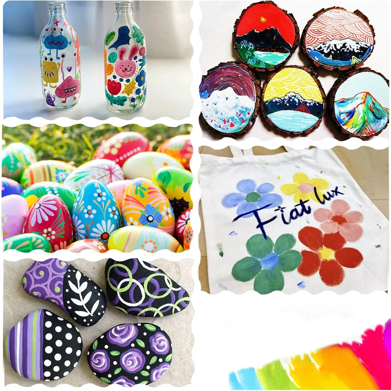 12/24/36/48 Kleuren Dual Tip Acrylverf Pennen Markers Voor Houten Canvas Steen Rock schilderen Glas Keramische Oppervlakken DIY Ambachten
