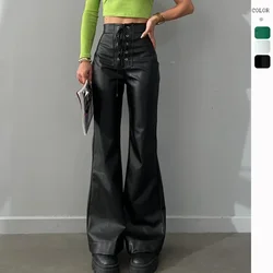 Fall/Winter 2023 Womens Pant Fashion Sexy High Waist TrousersFlared Leather Pants Women