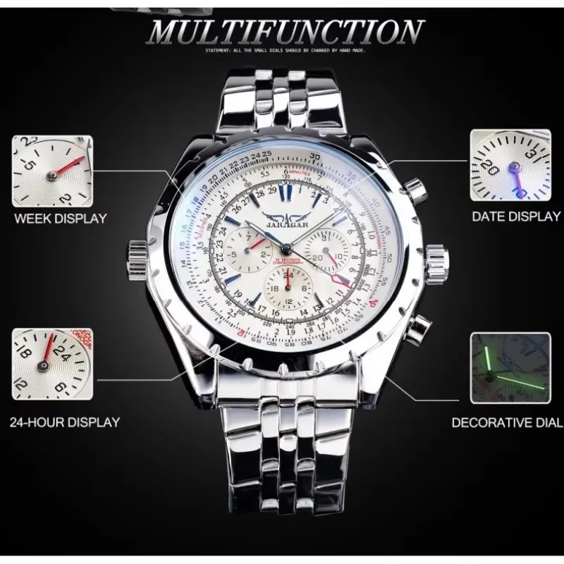 JARAGAR 212 Men Automatic Mechanical Watch Fashion Business Multifunctional Stainless Steel Wristwatch for Male Clock Gift