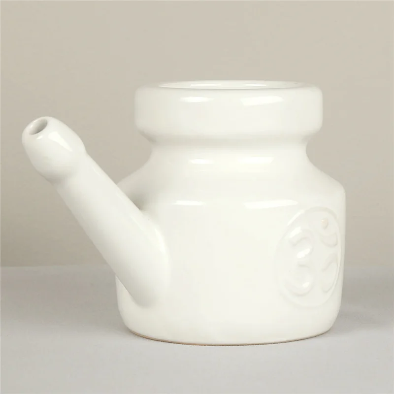 T27C 350Ml Ceramic Neti Pot Nose Cleaning Pot Durable Leakproof Spout Pot for Nasal Rinsing Nose Washing Men Women, White