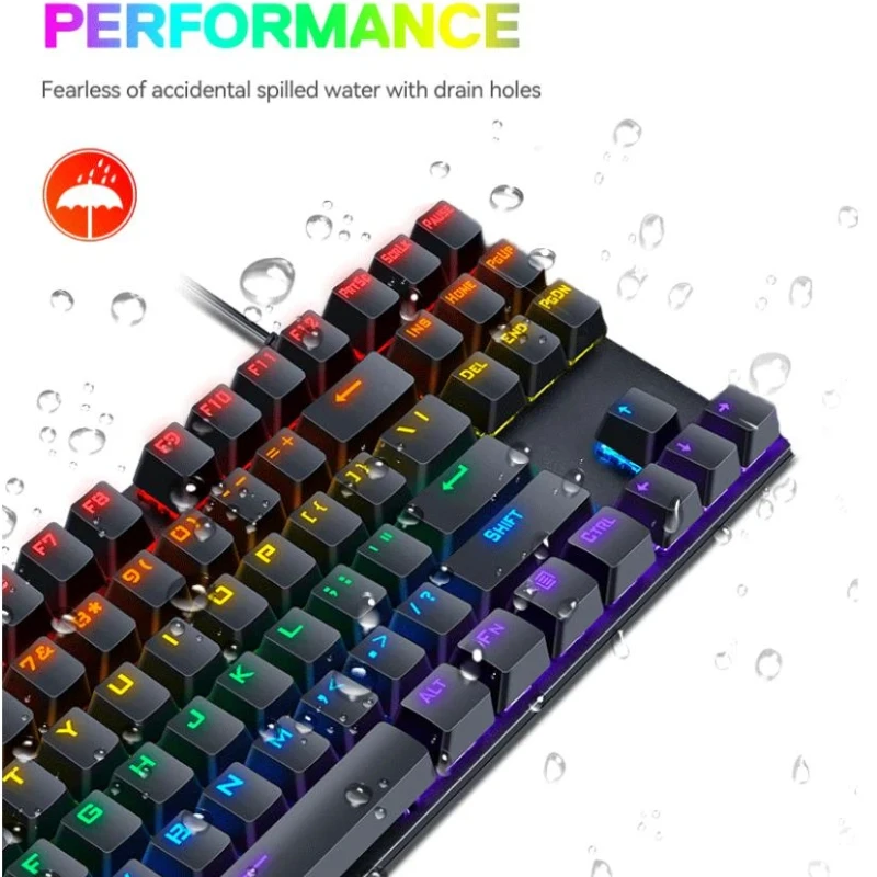 T-Wolf T18 Mechanical Gaming Keyboard 87 Keys Wired Usb Blue Switch Rgb Rainbow Backlit For Pc Desktop Computer Laptop Gamers