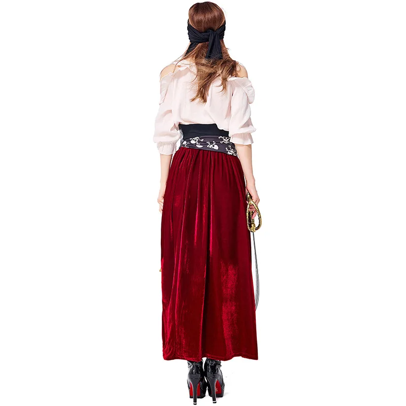 Female Caribbean Pirates Captain Costumes Halloween Cosplay Pirate Skirt Suit Medieval Gothic Women Dress Pirate's Performance