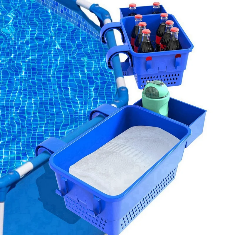 

Top!-Poolside Storage Basket With Pool Cup Holder, Above Ground Pool Organizer Accessories, Swimming Pool Storage Basket