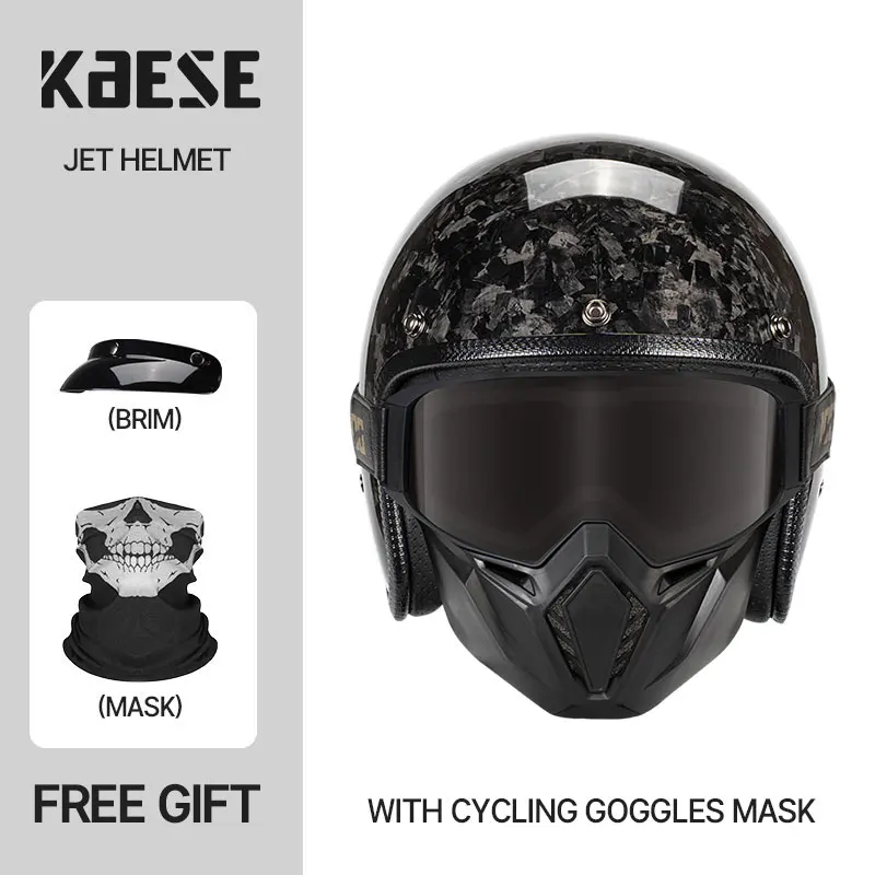 

New Design Forging Pattern Carbon Fiber Ultra-light Motorcycle Men's and Women's Retro Half Helmet with Anti-fog Mask