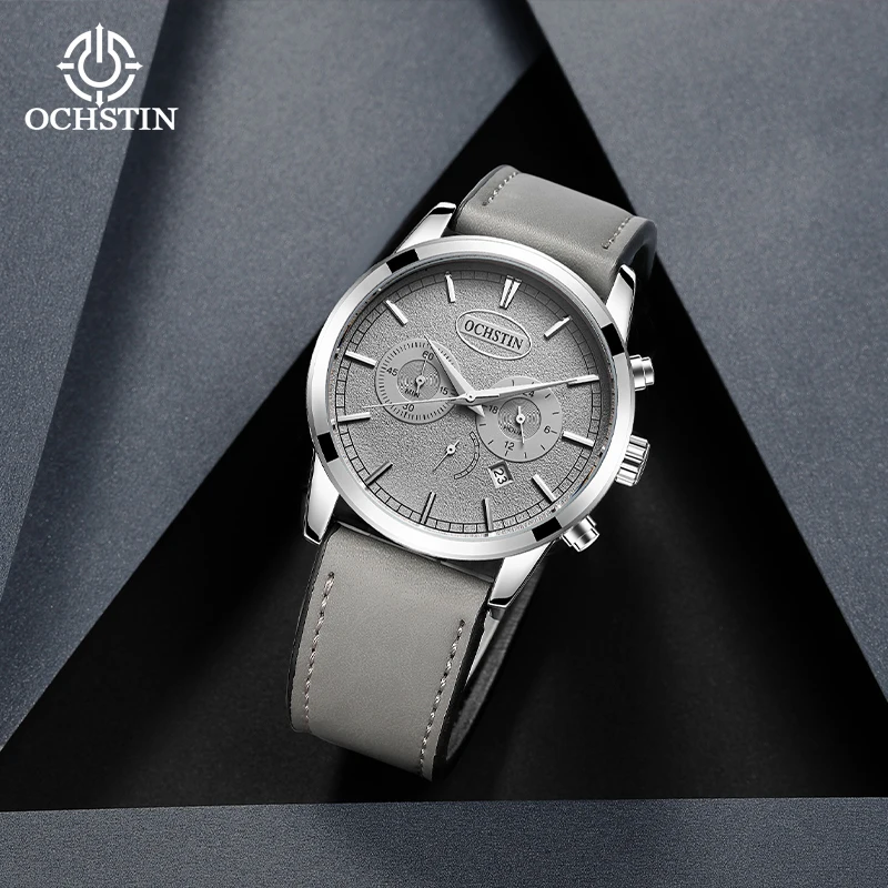 

OCHSTIN новая распродажа, мужские часы с кожаным ремешком, кварцевые часы серии Voyager, мужские водонепроницаемые наручные часы со светящимися стрелками