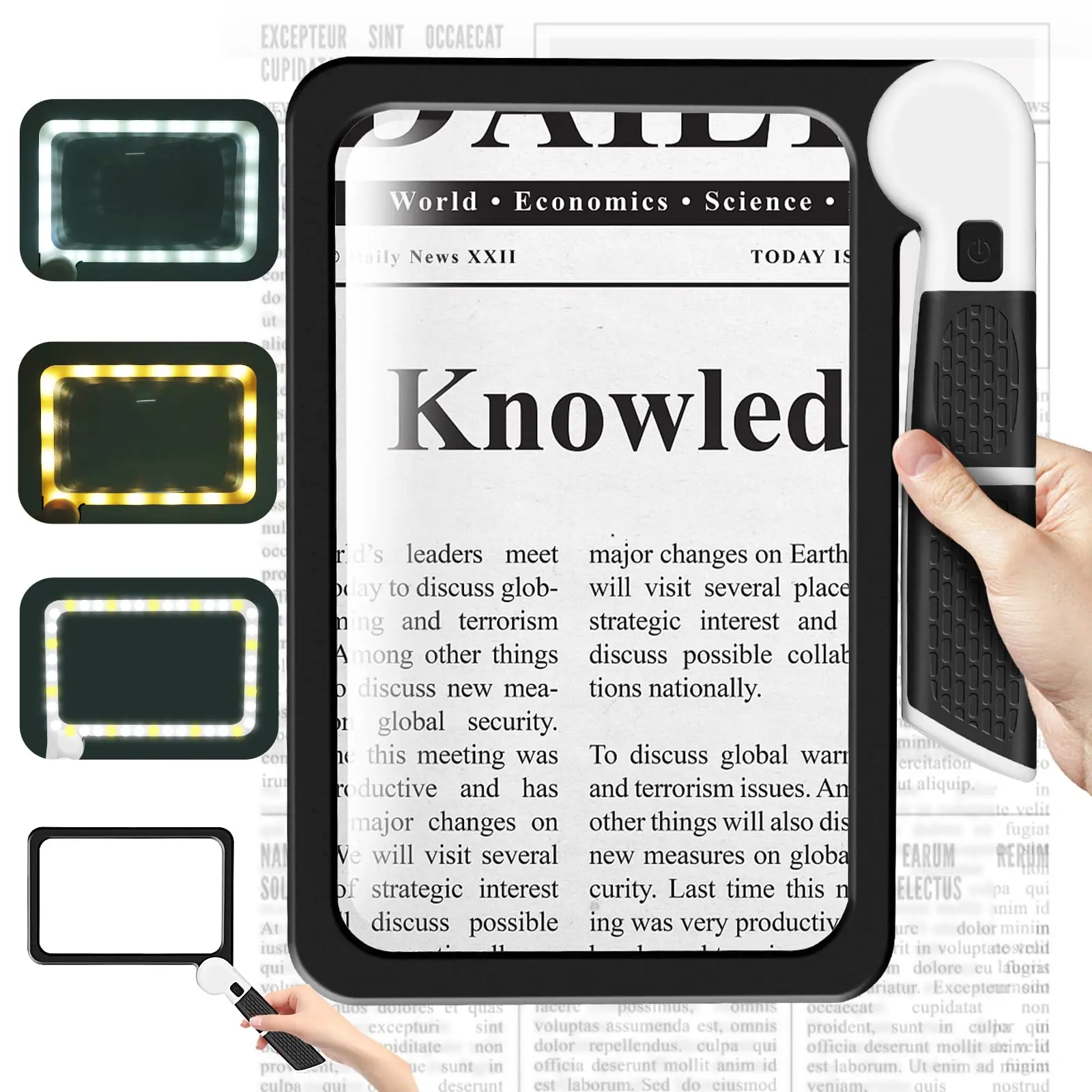 Handheld Iluminado Lupa Grande Lupa de Leitura Lente de Lupa Quadrada para Idosos Presente 48 Luzes Led 5x