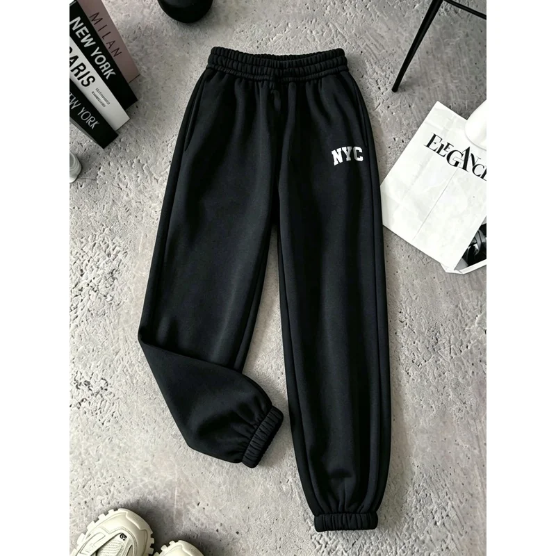 NYC Letter Print Ankle-Cinching Sweatpants for Women, Elastic Waist Casual Athletic Trousers, Autumn Women'S Clothing