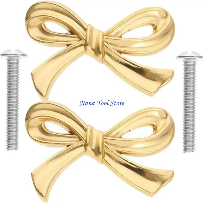 31GJ Gold Bows Drawer Knobs Vintage Metal Handles Elegant Metal Handles Decorative Handles set for Bedroom & Kitchen Cabinets
