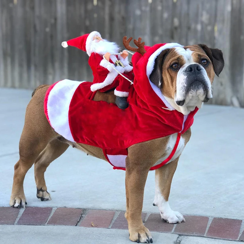 

Fun Pet Dog Christmas clothes Santa Claus riding a deer Jacket Coat Pets Christmas Dog Apparel Costumes for Big Dog Small Dog