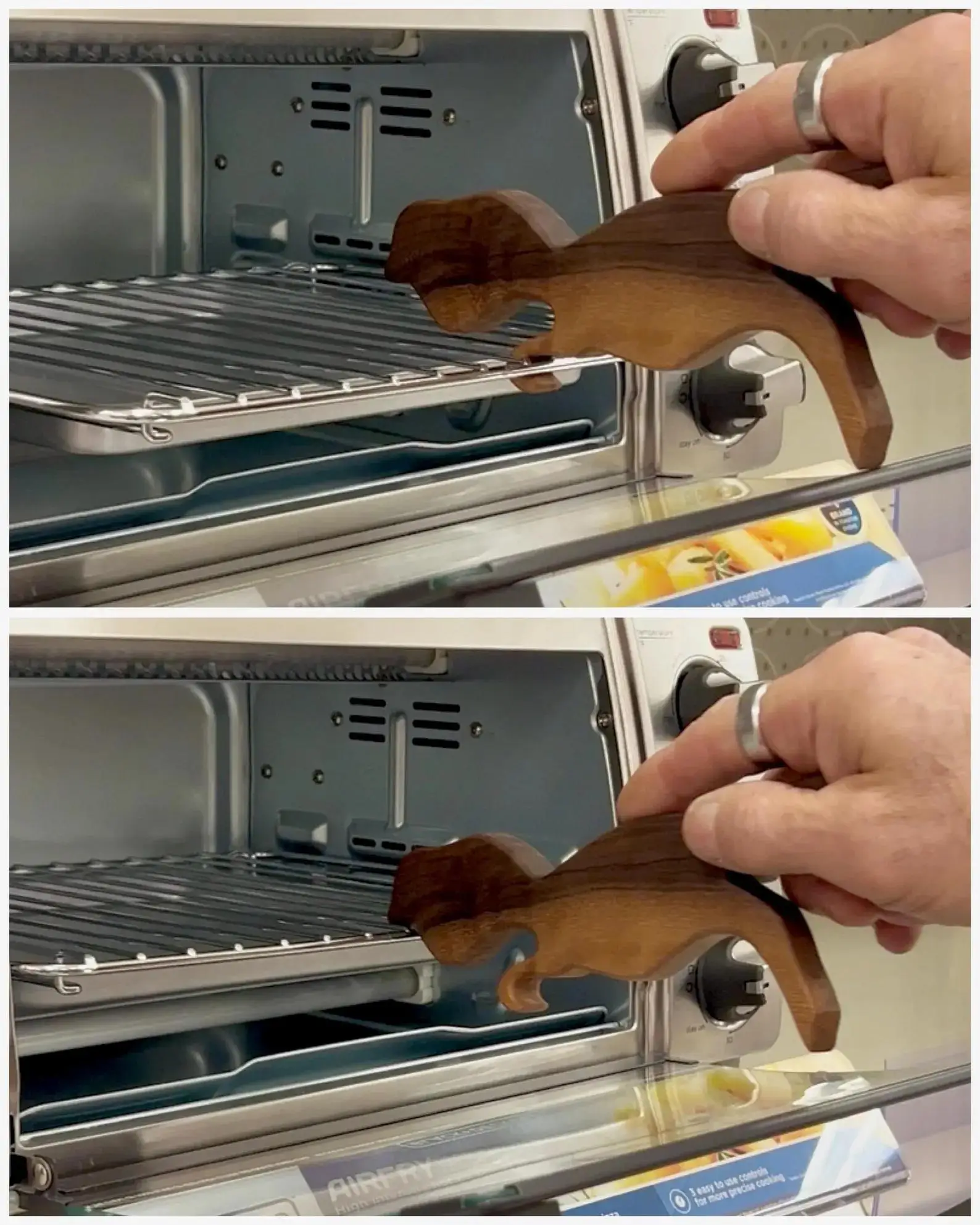 Wooden Toaster Oven Rack Holder Push Pull Mechanism Magnet for Easy Storage Flame Pine Wood