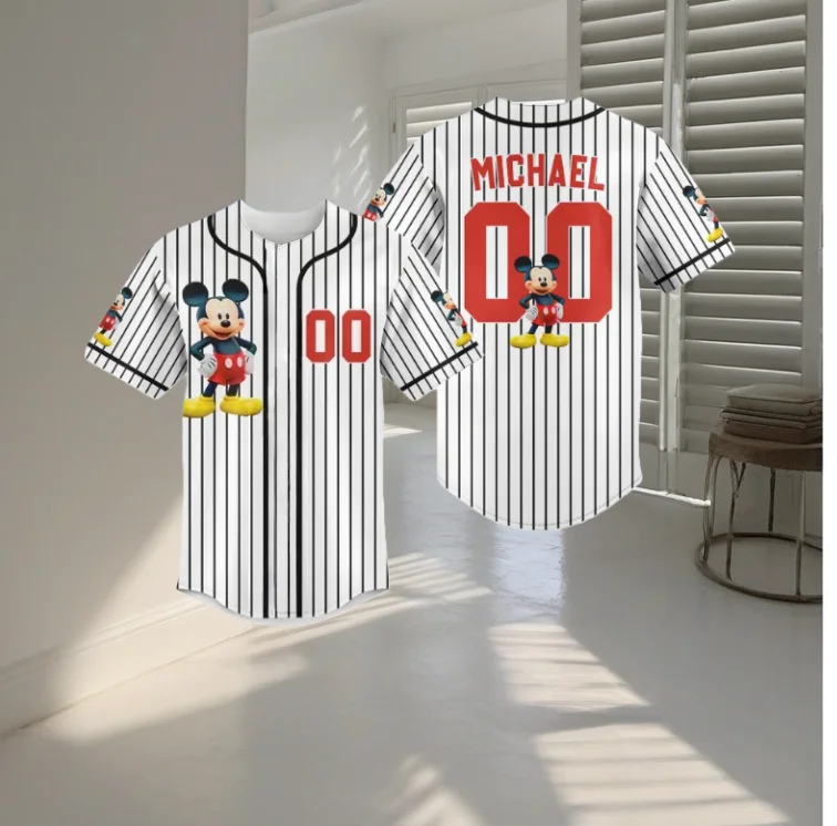 2026 قميص بيسبول صيفي ديزني ميكي لكل من الرجال والنساء، ملابس عصرية وعصرية، تي شيرت، بلوزة كاجوال فضفاضة #1