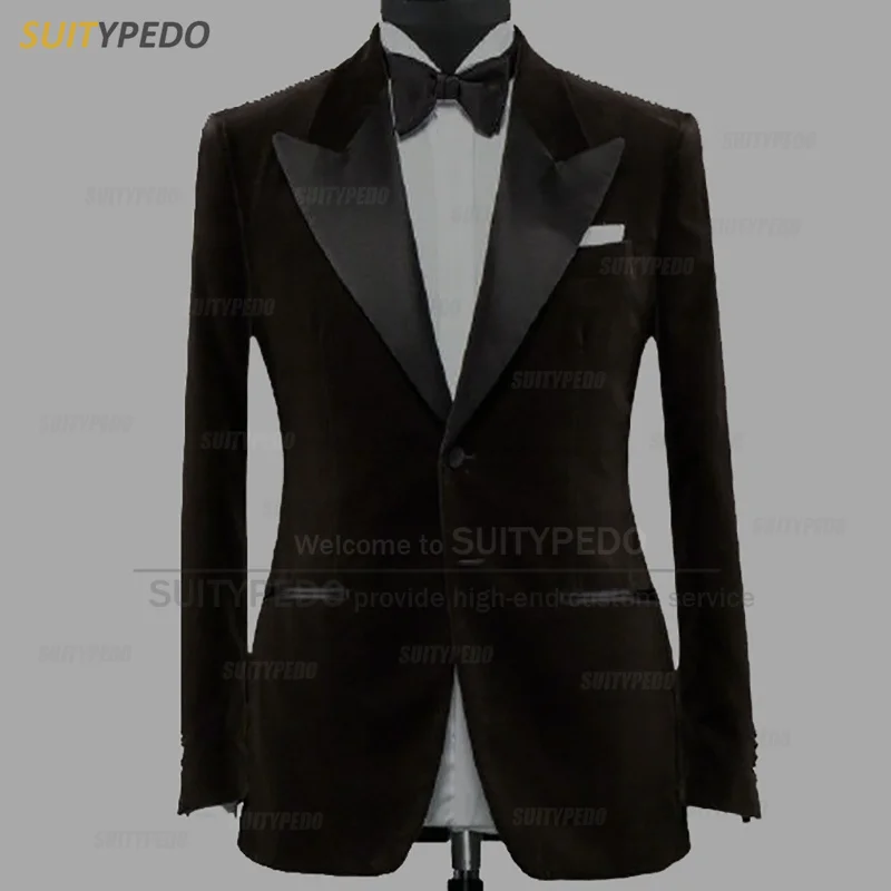 

Black Velvet Blazers for Men Fashion Slim Fit 2 Buttons Peak Lapel Suit Jacket Luxury Prom Business Wedding Tuxedo Coat 1 Piece