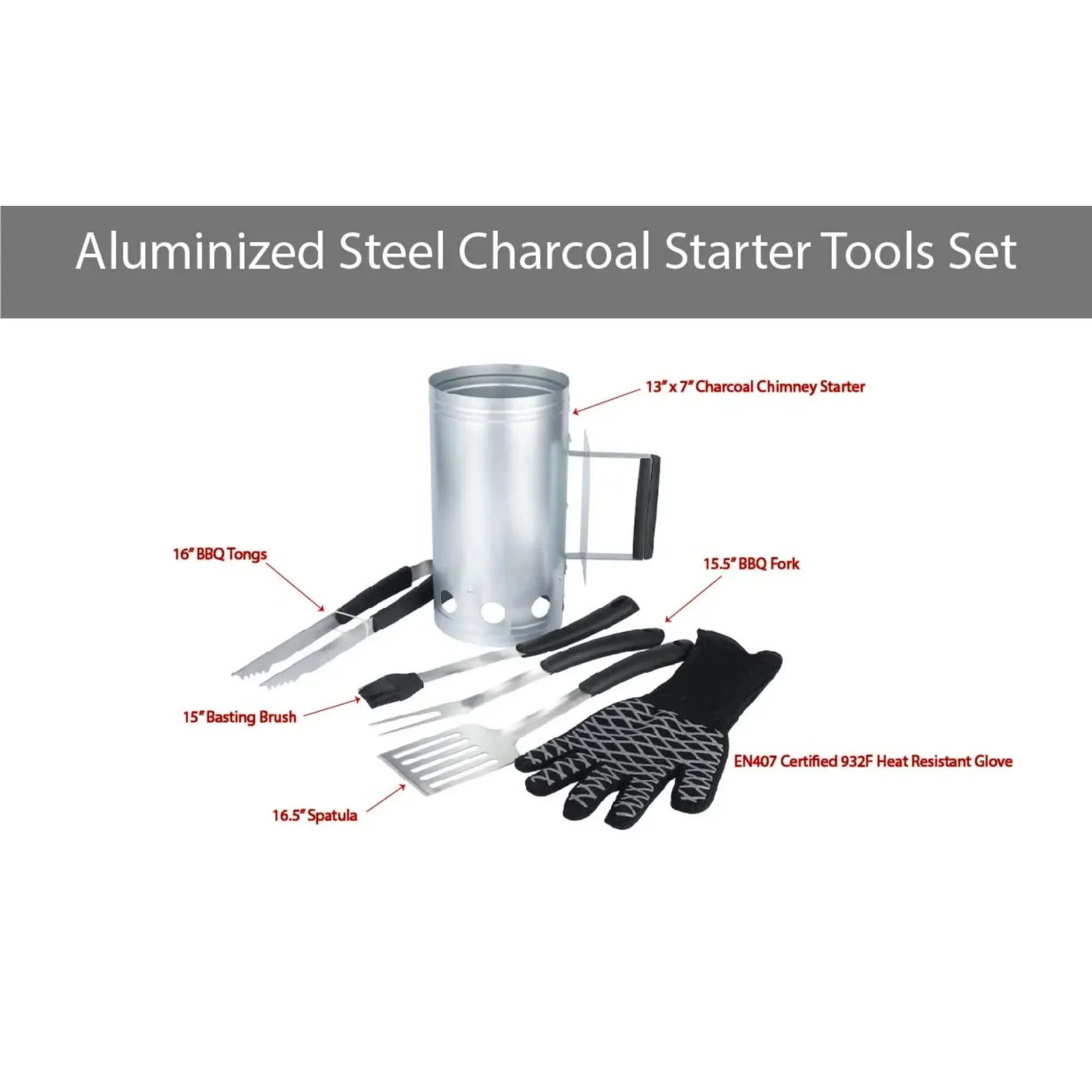 6pc Value Set with Spatula, Basting Brush, BBQ Fork, Tongs and Heat Resistant Glove